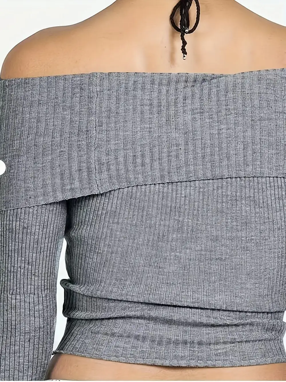 Textured Off-Shoulder Ribbed Knit Sweater