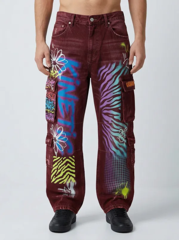 Men's Graffiti Zebra Floral Graphic Cargo Jeans
