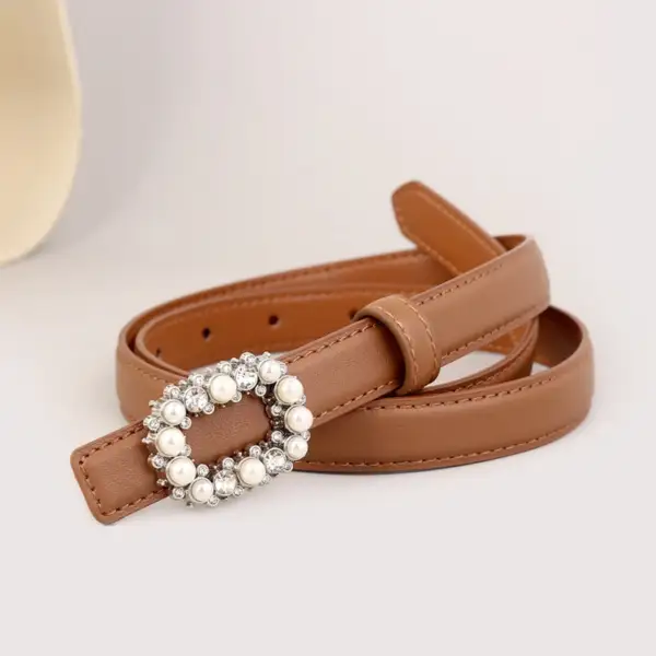 Pearl Buckle Leather Belt