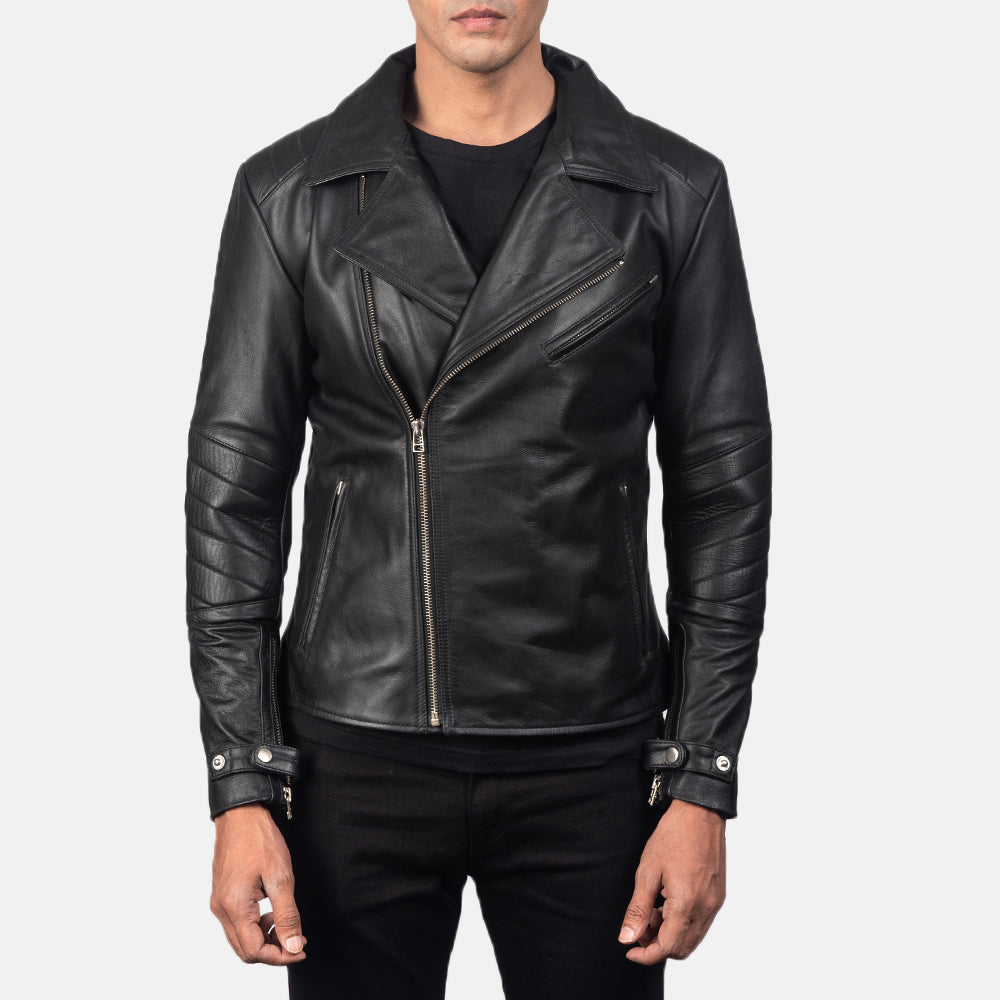 Men's Stitched Detail Biker Leather Jacket