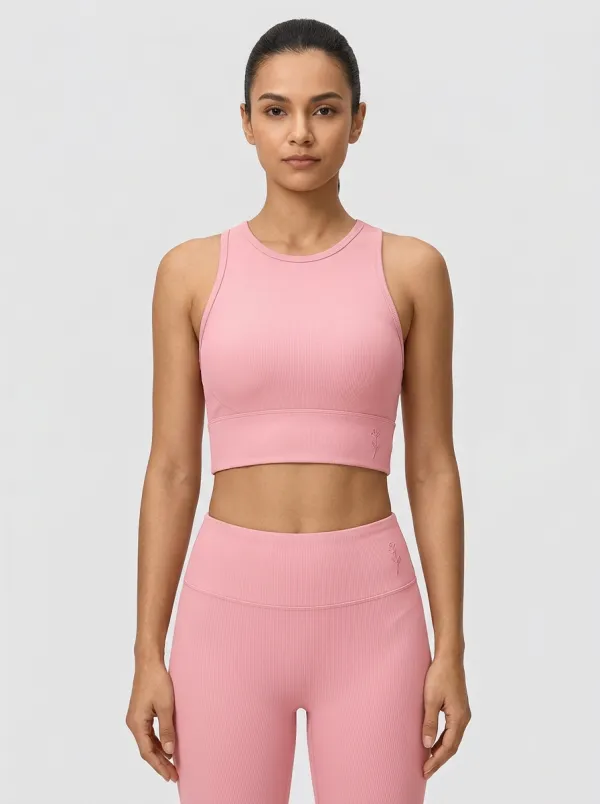 Women's Floral-Embroidered High-Neck Racerback Ribbed Athletic Crop Top