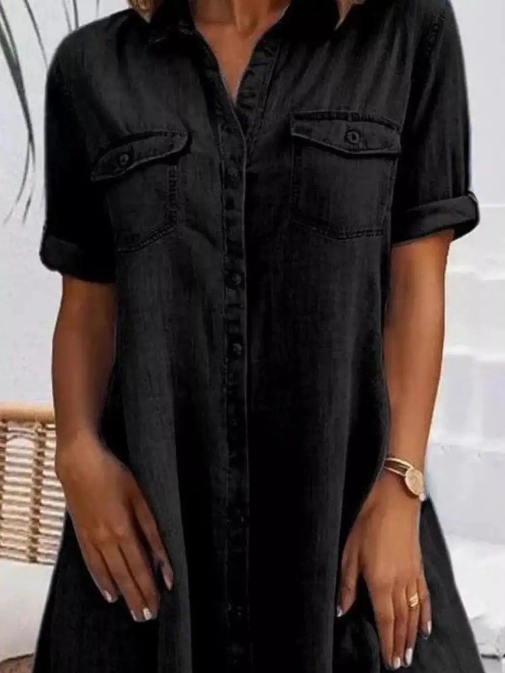 Soft Touch Denim Button Front Short Sleeve Dress