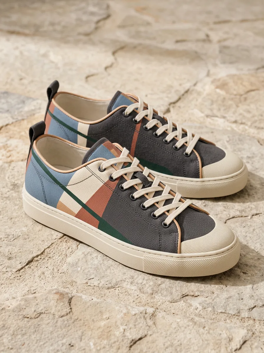 Contrast Sole Geometric Colorblock Canvas Sneakers