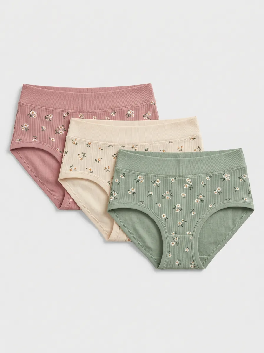 Women's Floral Lover Daisy Printed Ribbed Underwear Multi-pack