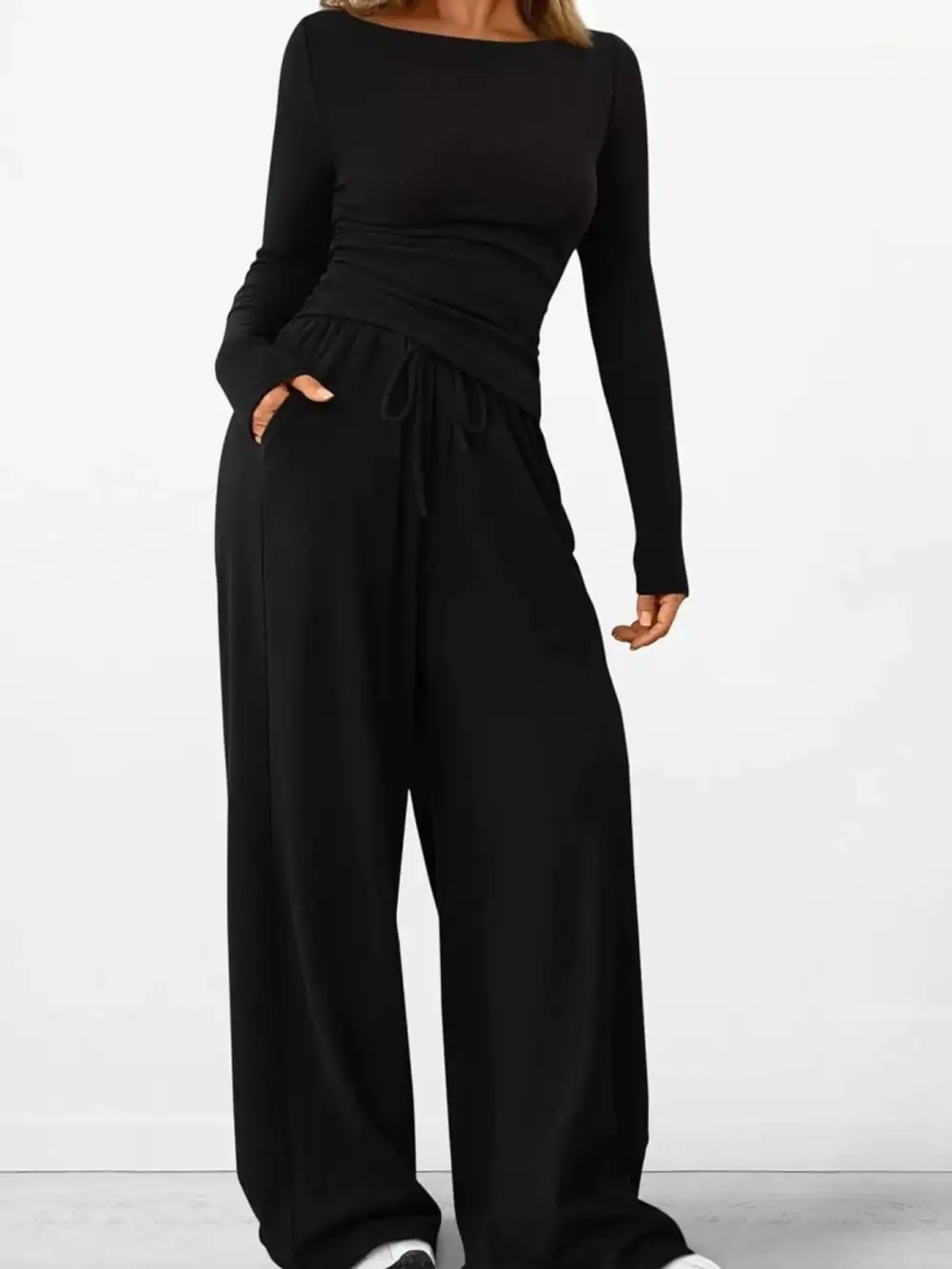 Relaxed Long Sleeve Top and Wide Leg Pants Set