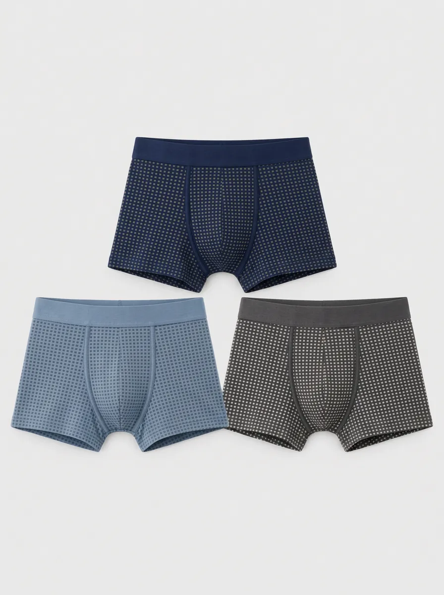 Men's Geometric Grid Pattern Printed Boxer Briefs 3-Pack