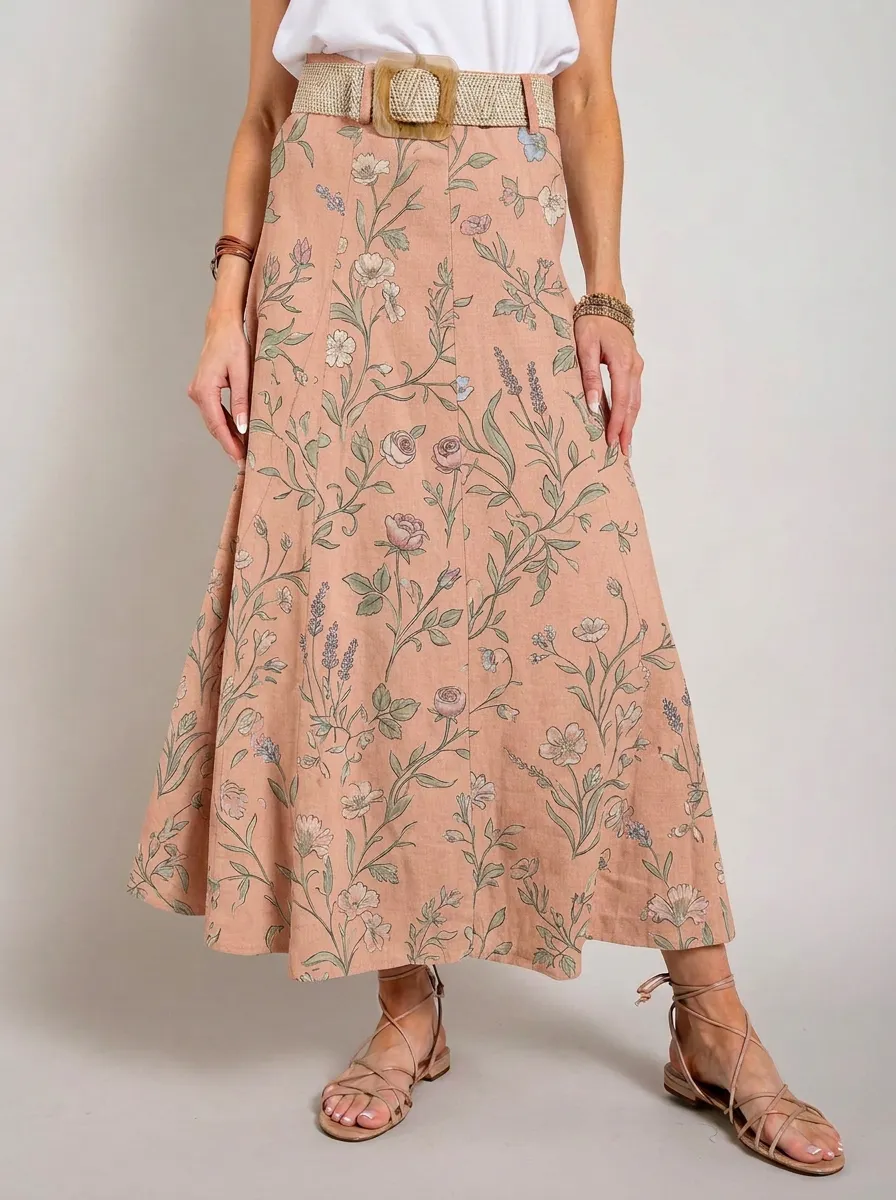 Women's Vintage Floral Botanical Printed A-line Maxi Skirt