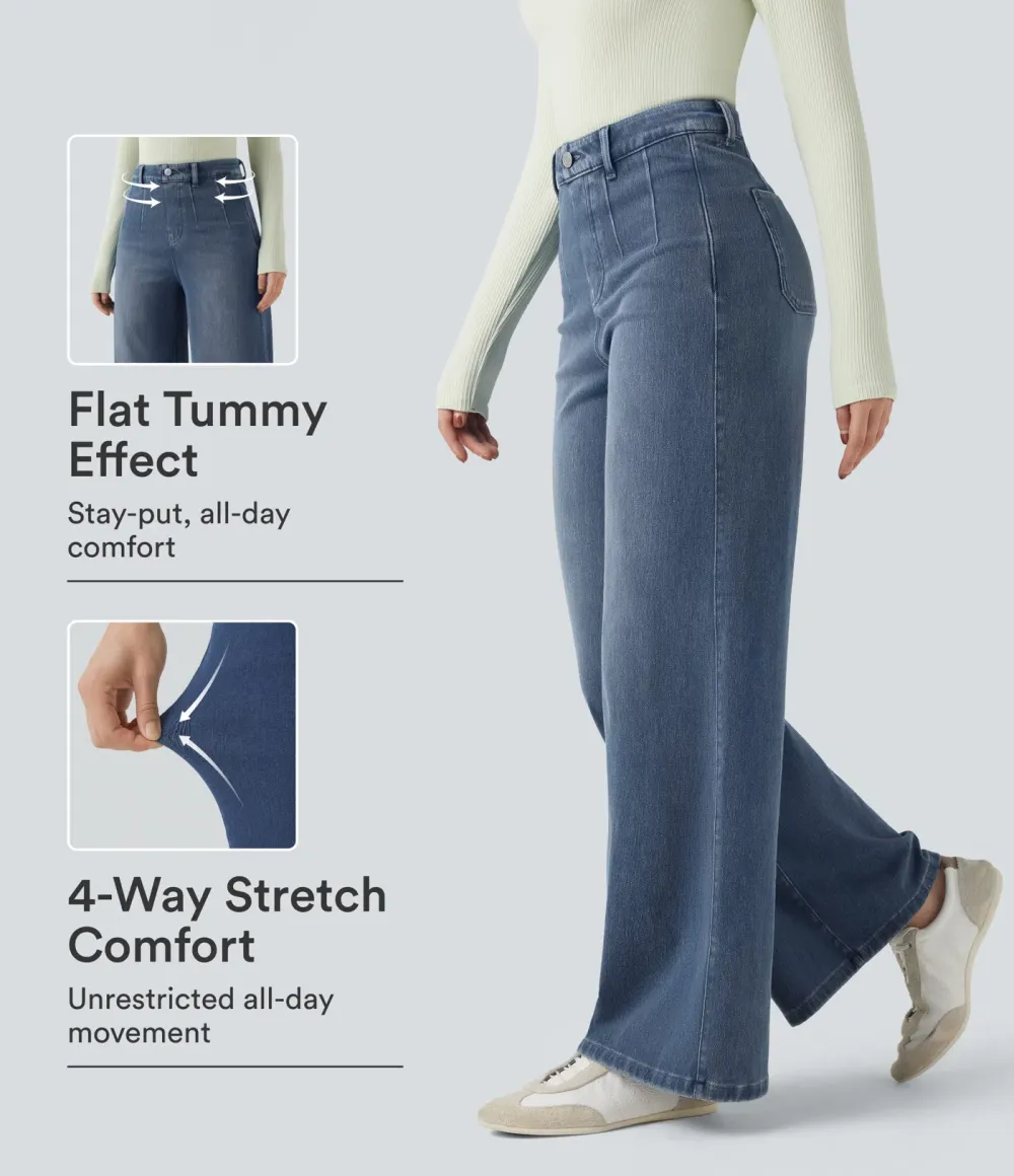 2026🔥  High Waisted Tummy Control Wide Leg Casual Jeans with Pockets