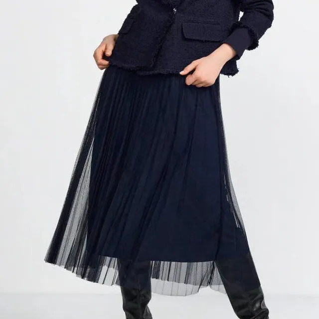 Tulle Pleated Midi Skirt