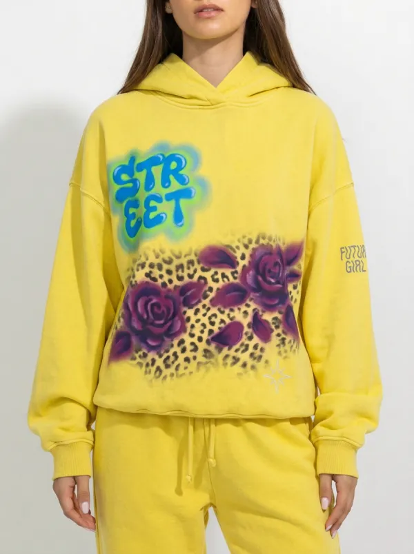 Unisex Urban Streetwear Graffiti Leopard Rose Hoodie