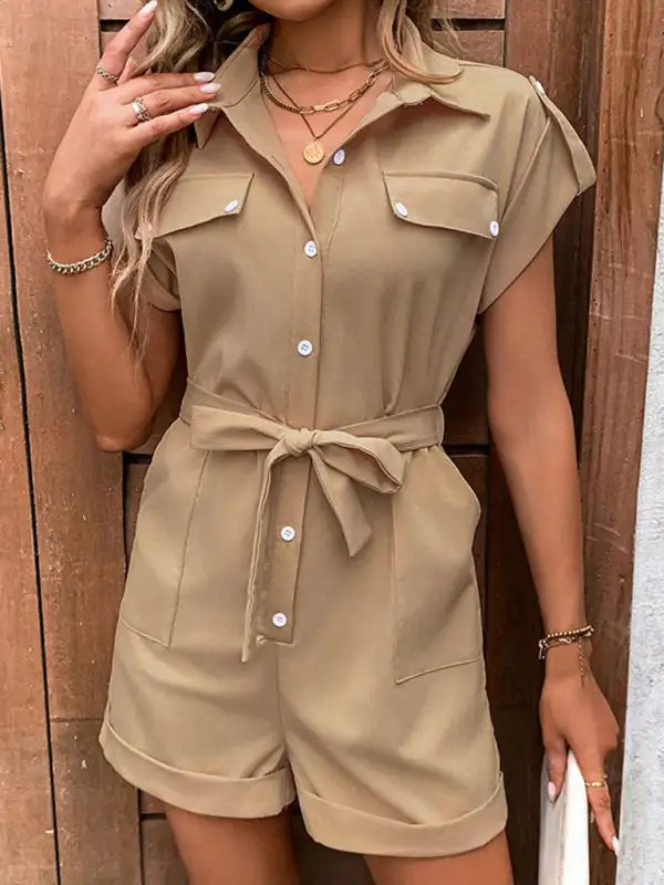 Commuting Jumpsuit Lace Up High Waist