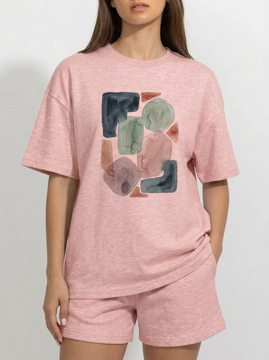 Women's Abstract Art Geometric Watercolor Graphic T-Shirt