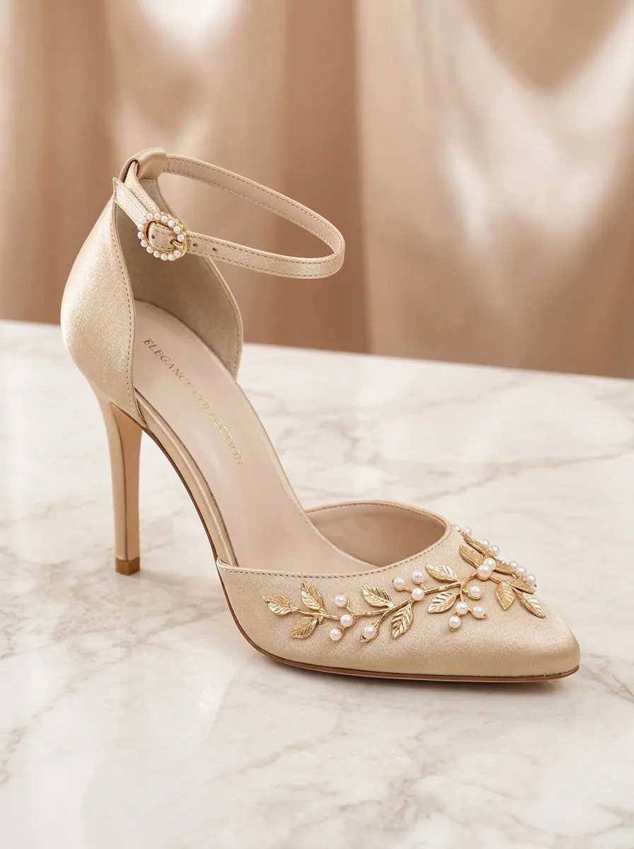 Pearl Buckle-Strap Ankle-Strap Bridal Women's Formal High Heels