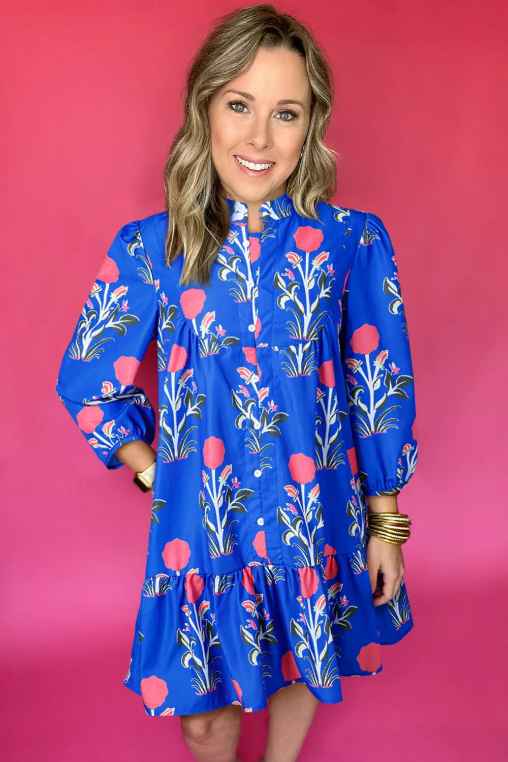 Structured Shape Floral Printed Ruffle Dress