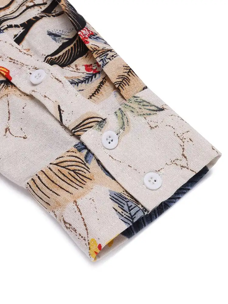 Cotton Linen Printed Henley Shirt