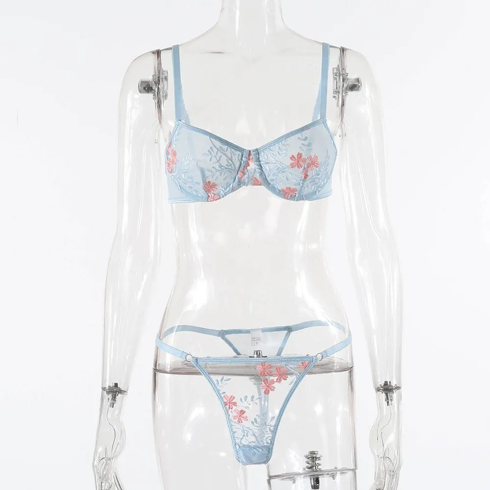 Airy Printed Mesh Coordinated Lingerie Set