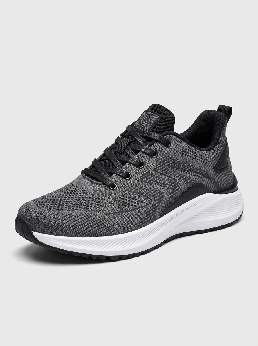 Men's Charcoal Grey Sport Geometric Pattern Athletic Sneakers
