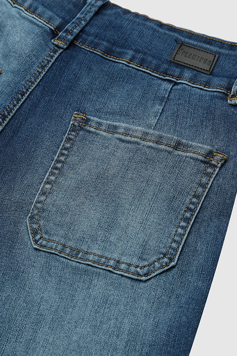 Pocket Detail Wide Leg Mid Waist Jeans Without Belt