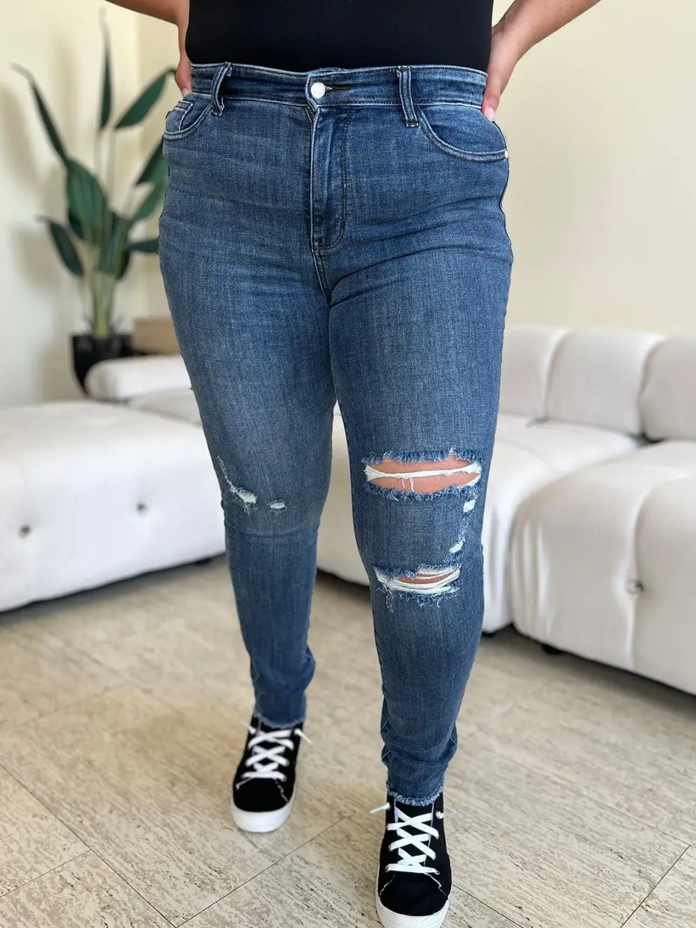 High Rise Distressed Skinny Jeans