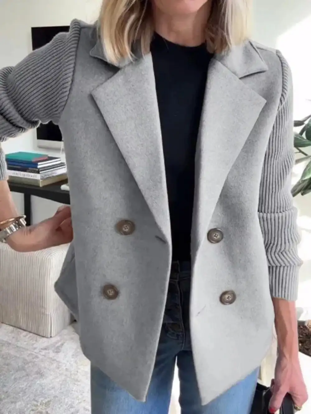 Double-Breasted Knit Blazer