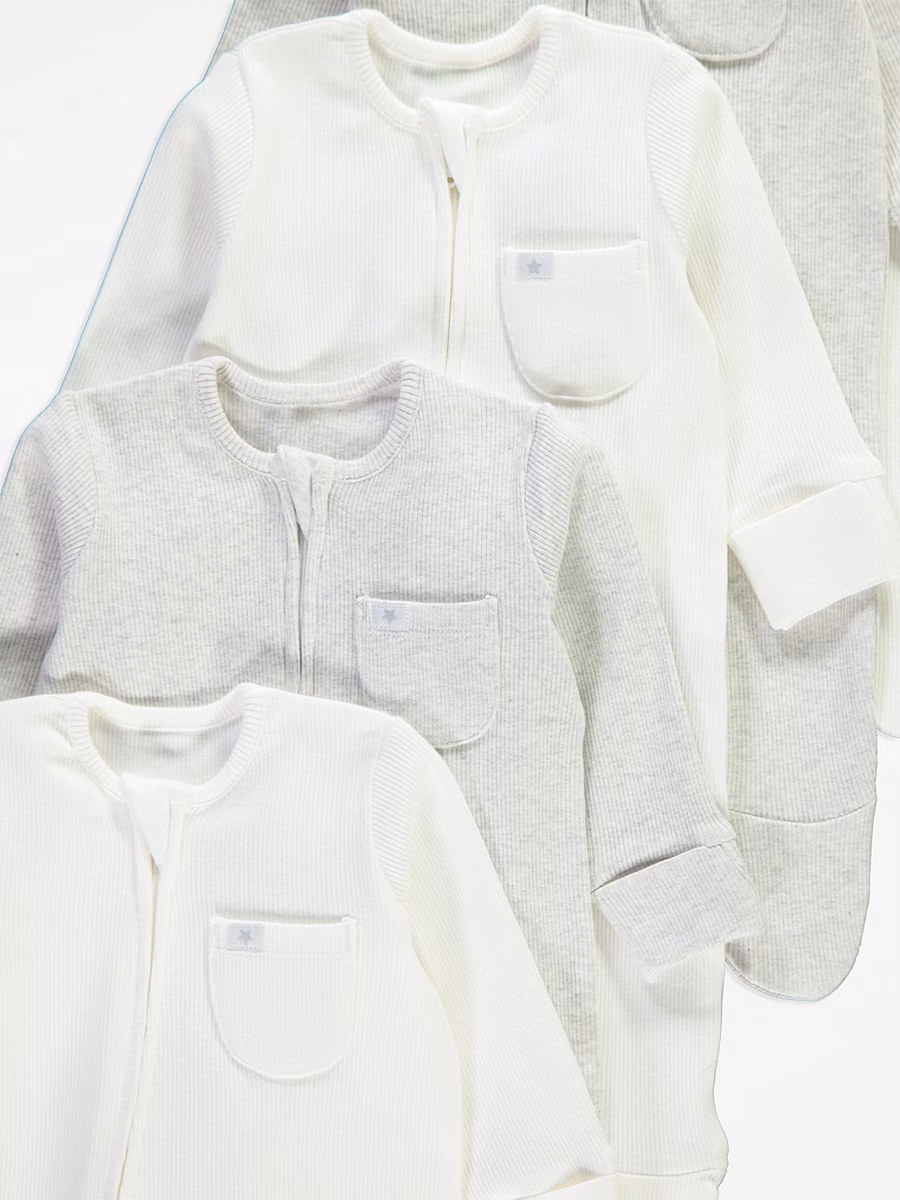 Ribbed Zip Fasten Sleepsuits 5 Pack detail 1