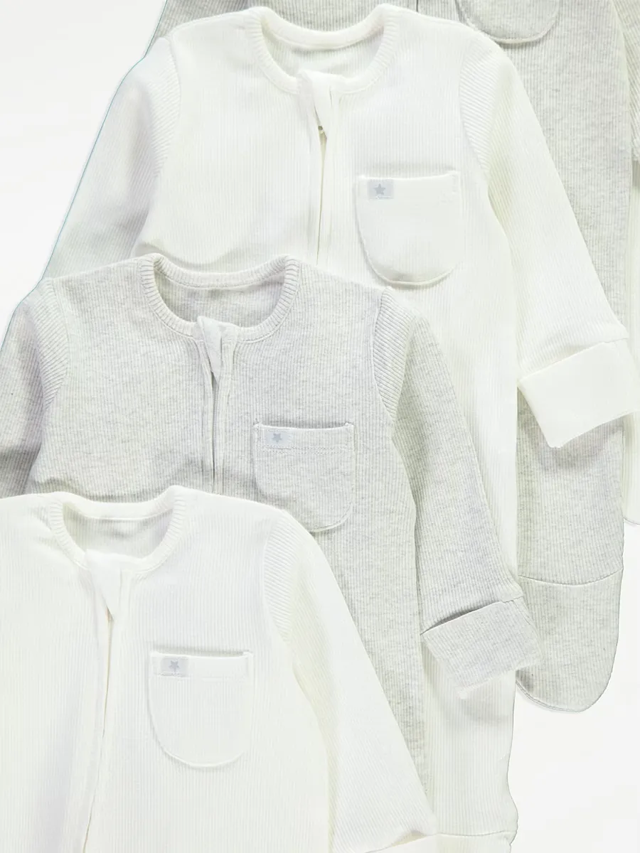 Ribbed Zip Fasten Sleepsuits 5 Pack