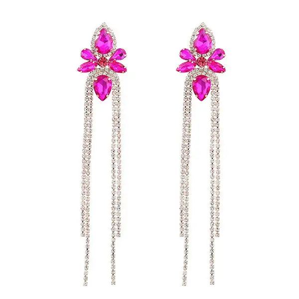 Rhinestone Floral Tassel Earrings