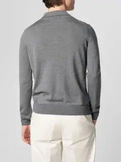 Extrafine Merino Merino Wool Zip Front Ribbed Slim Fit Detail Polo Shirt
