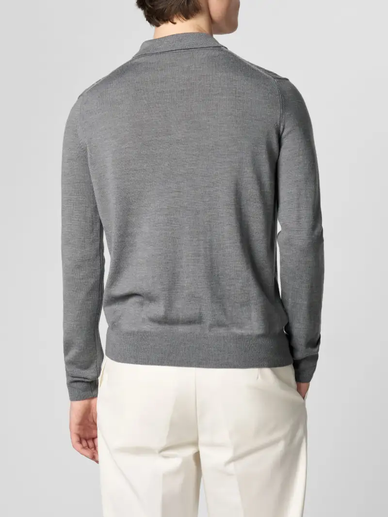 Extrafine Merino Merino Wool Zip Front Ribbed Slim Fit Detail Polo Shirt
