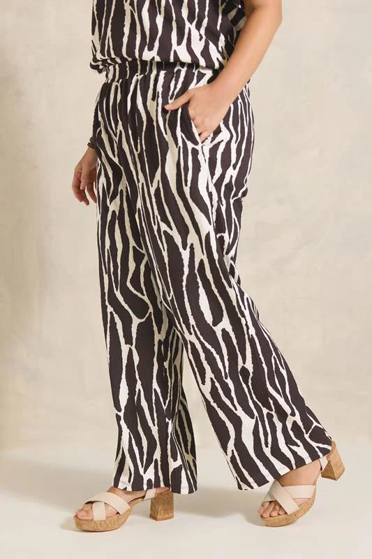 Chocolate Brown Zebra Print Wide Leg Trouser detail 1