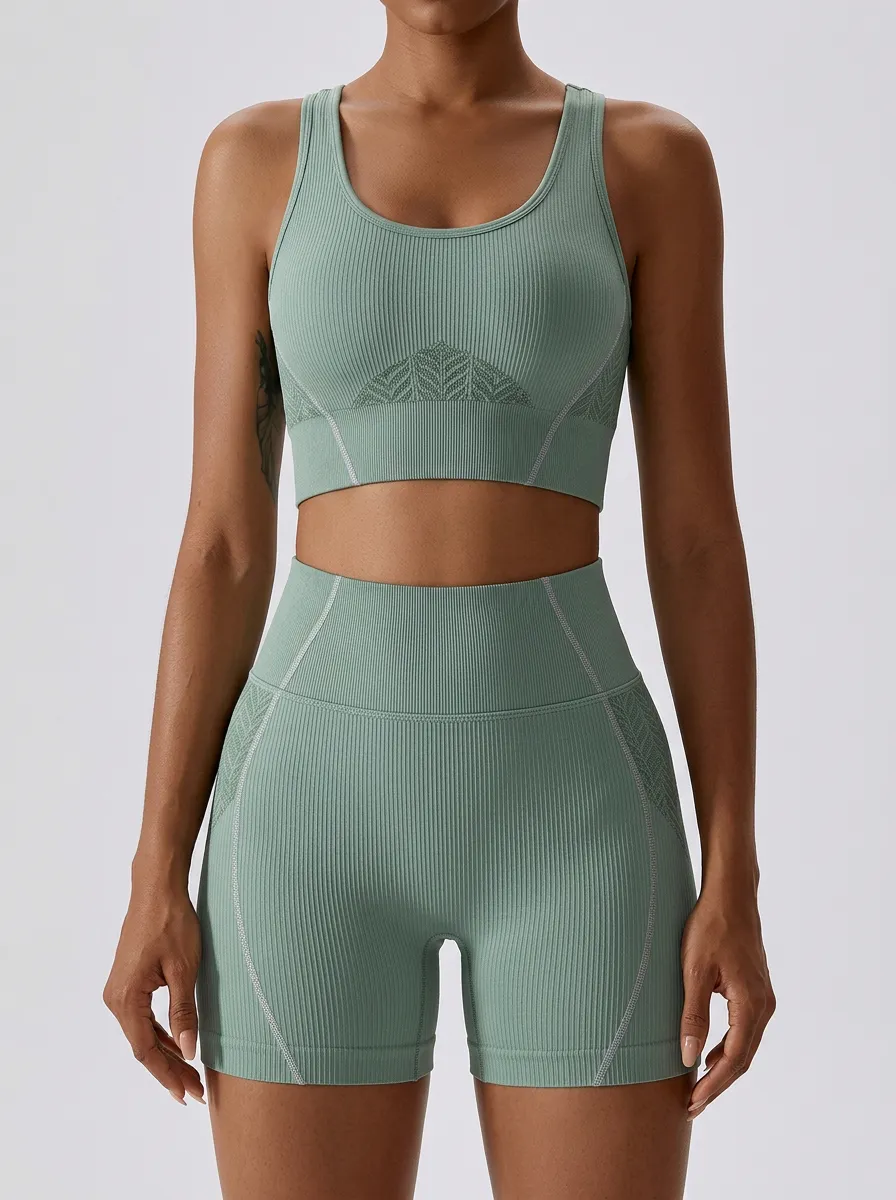 Weekend Ribbed Texture Wardrobe Women's Tank Top And Sports Shorts Set