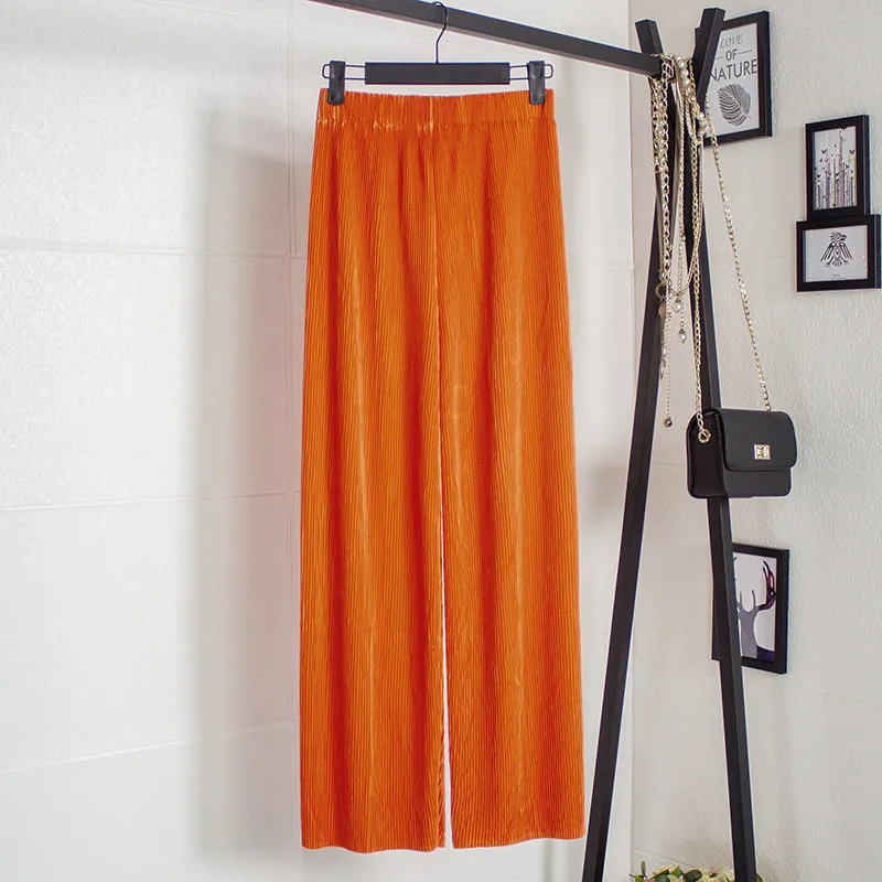 Easy-Wear Thin Elastic Waist Loose Pleated Pants