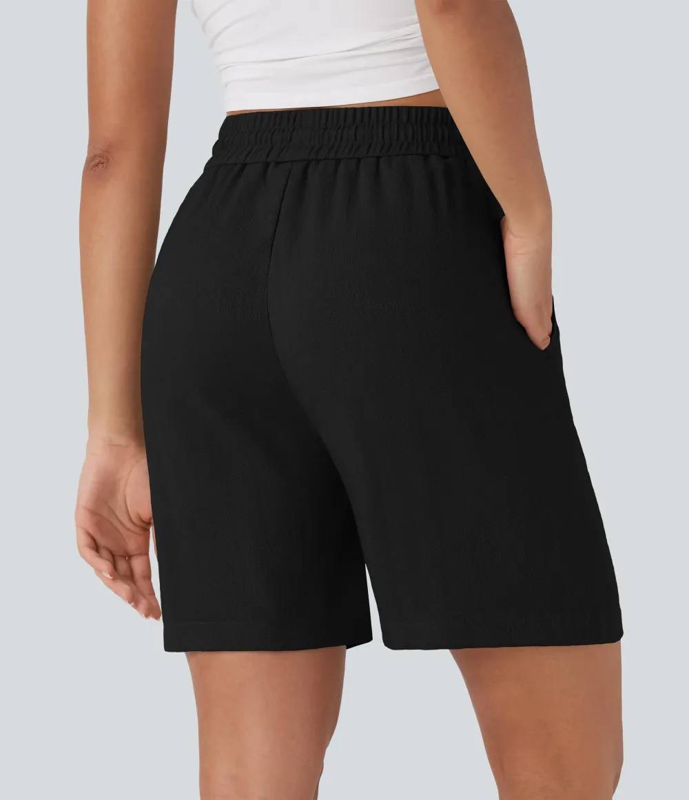 2026🔥High Waisted Drawstring Casual Linen-Feel Shorts with Pockets