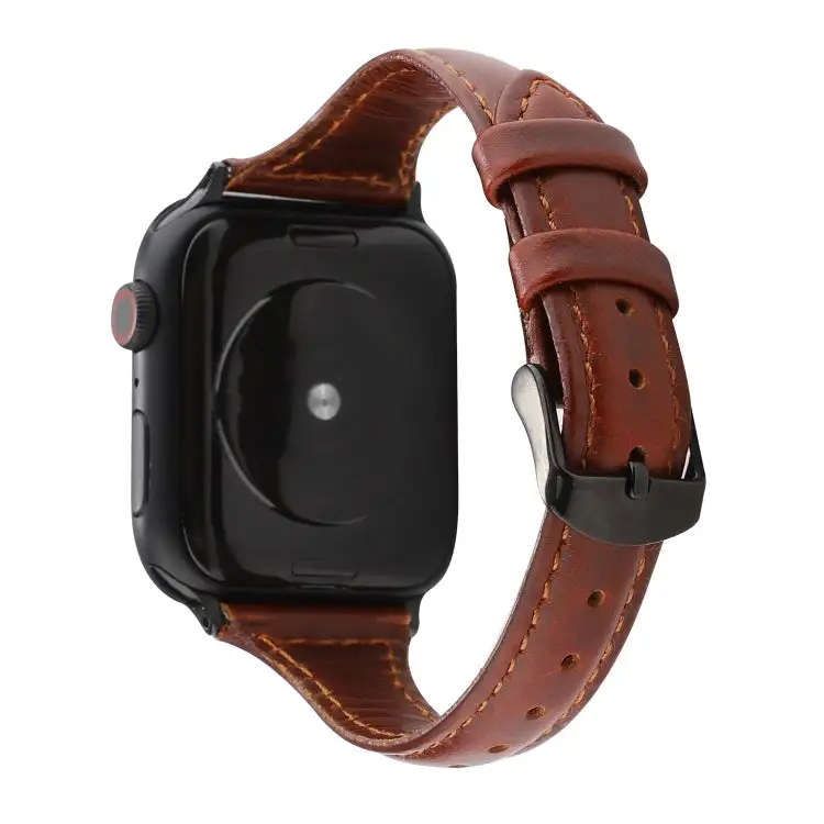 Crazy Horse Texture Genuine Leather Strap Watch Band for Watch Series 7 41 mm / 6 & SE & 5 & 4 40 mm / 3 & 2 & 1 38 mm - Red Brown