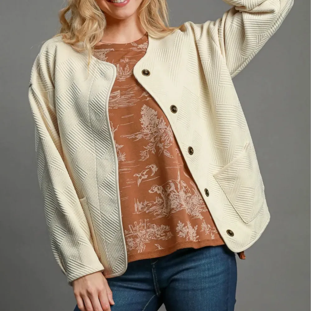 Classic Textured Jacquard Pocket Detail Casual Jacket