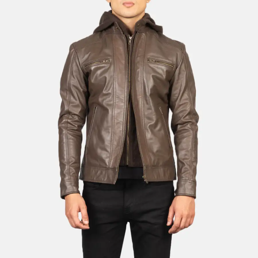 Men's Classic Biker Hooded Leather Jacket