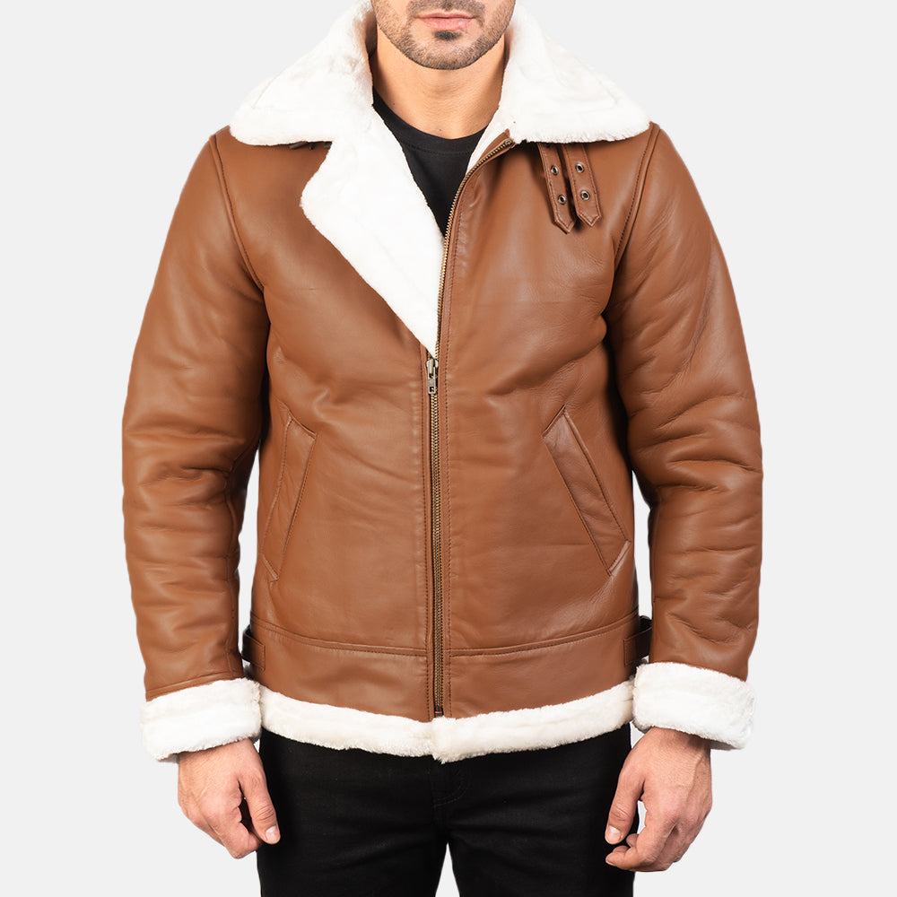 Men's Classic Stitched Detail Bomber Leather Jacket