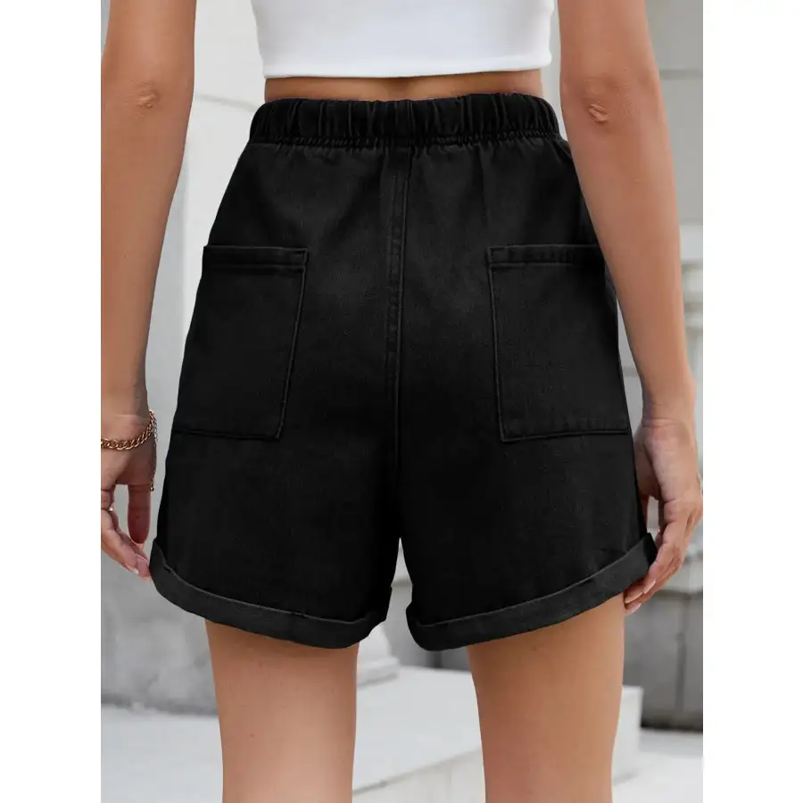 Casual Drawstring Pocketed Denim Shorts