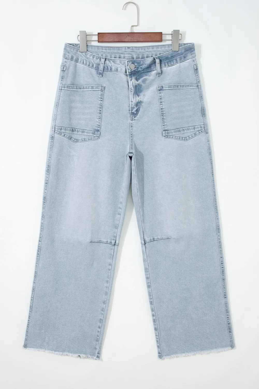 Light Blue Frayed Cropped Jeans