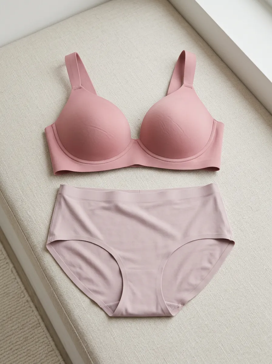 Women's Solid Seamless Wireless And Lingerie Set