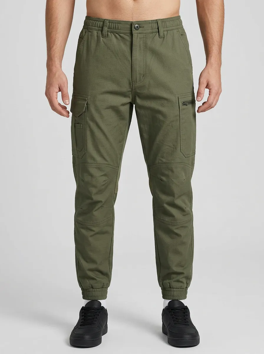Men's Ribbed-Cuff Multi-Pocket Utility Cargo Joggers