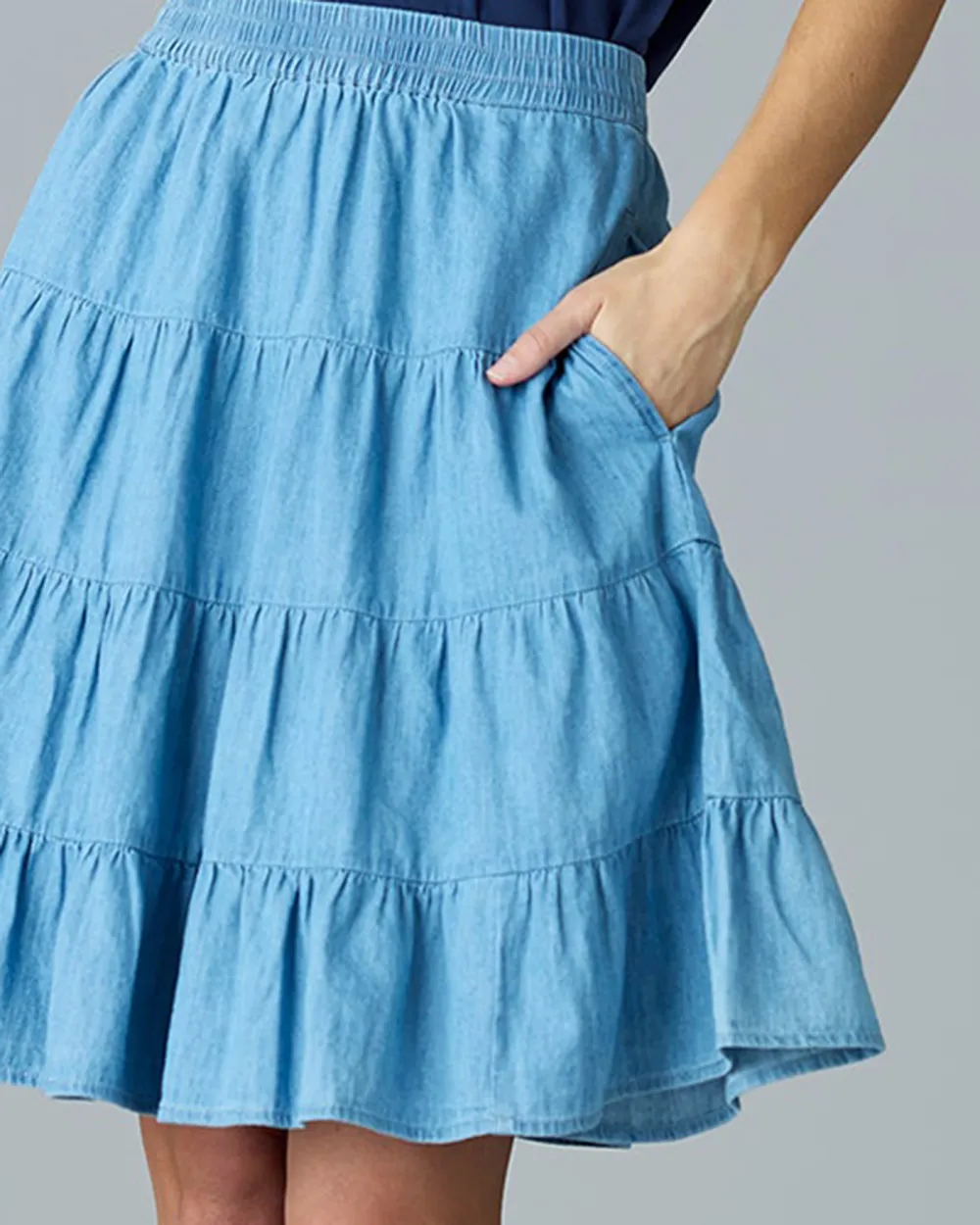 Light Blue Tiered Midi Skirt