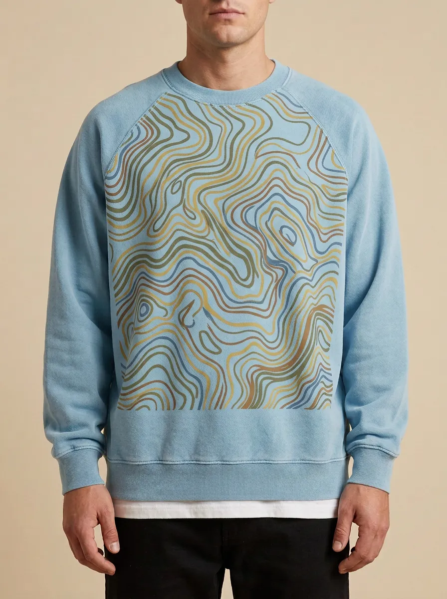 Men's Abstract Topographic Line Art Printed Sweatshirt