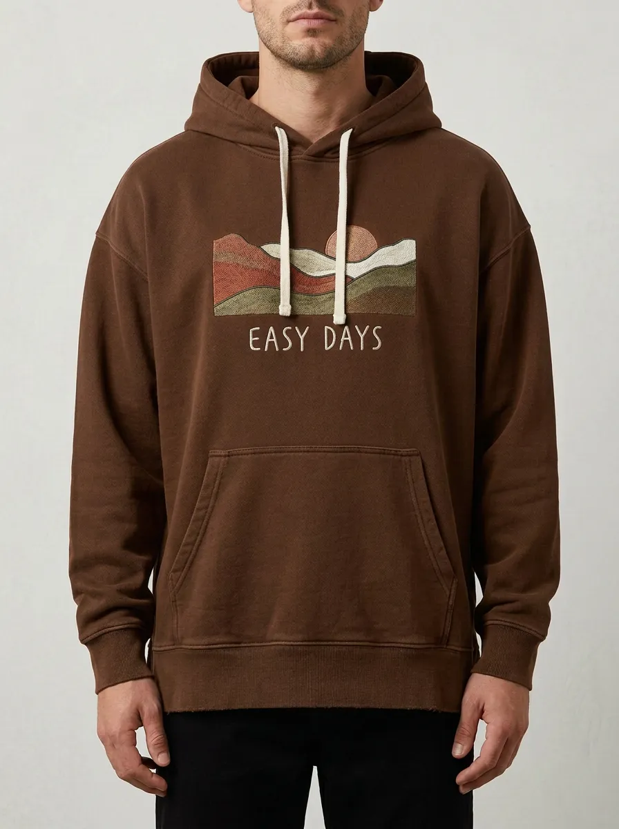 Men's Nature Lover Easy Days Mountain Sunset Print Hoodie