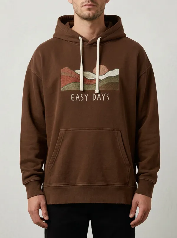 Men's Nature Lover Easy Days Mountain Sunset Print Hoodie