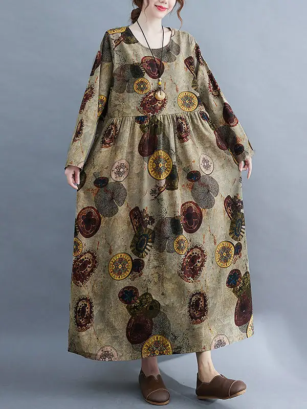 Artistic Printed Long Neck Maxi Dress