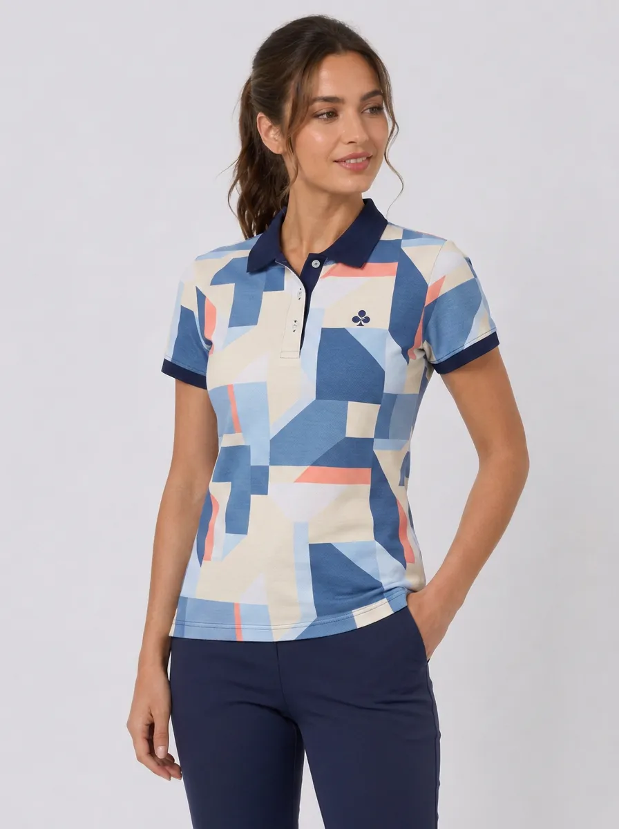 Women's Geometric Pattern Abstract Print Polo Shirt