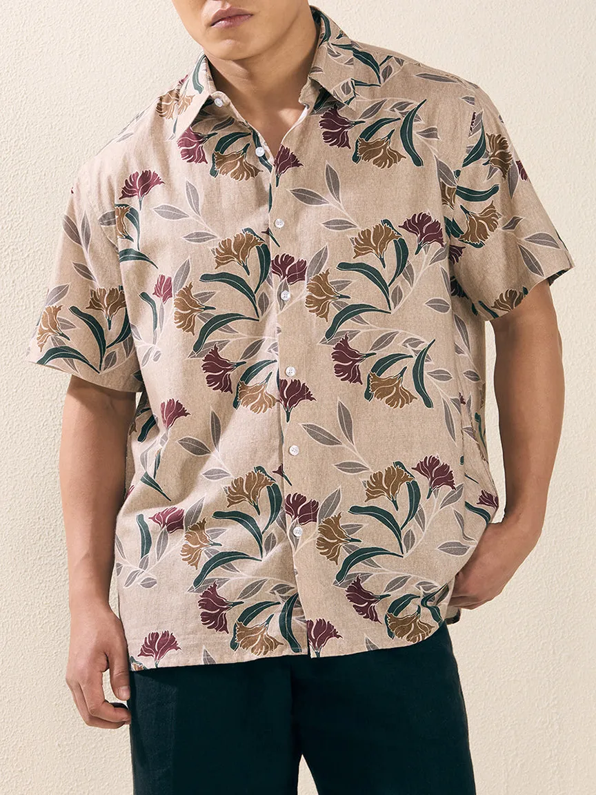 Half Sleeve Printed Linen Men's Formal Shirt
