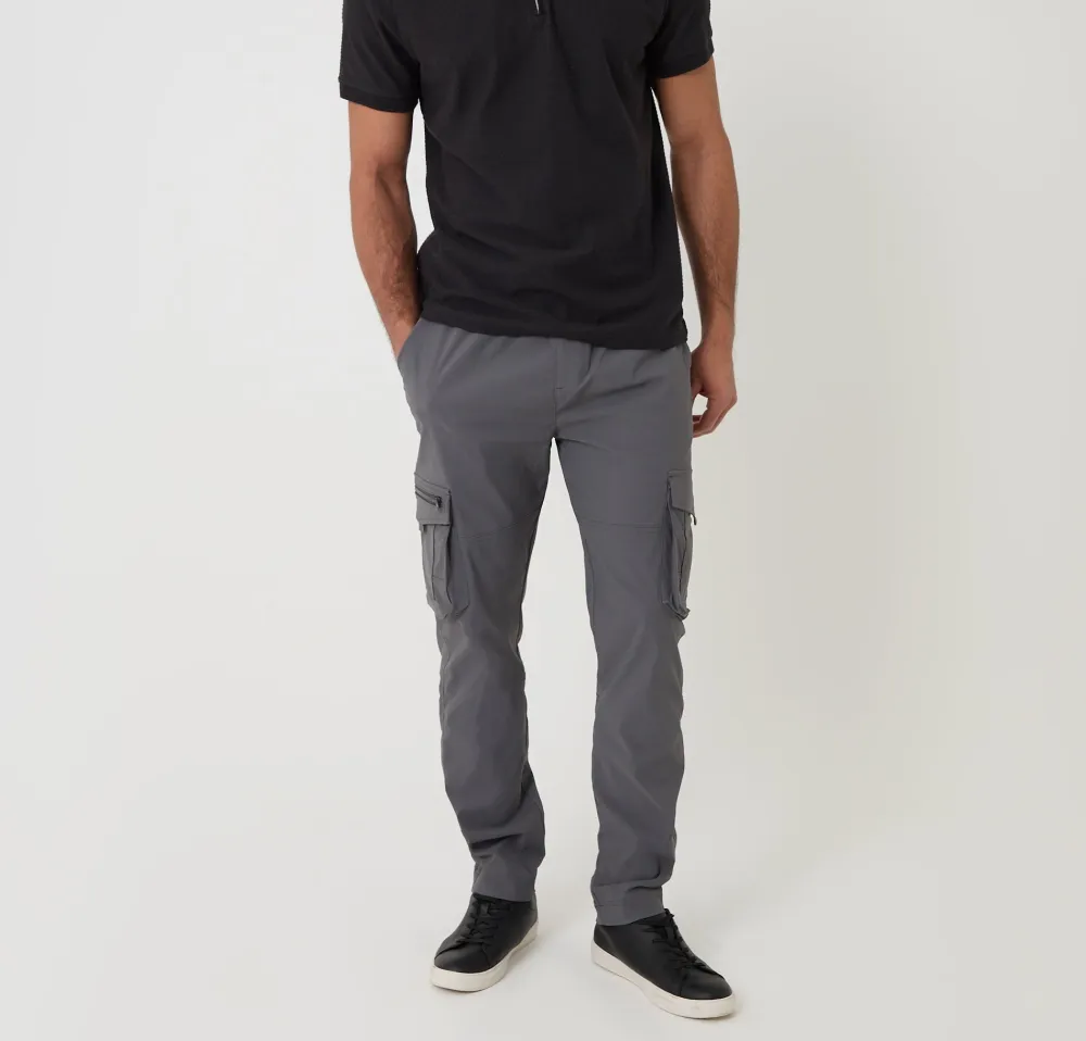 Gray Slim-Fit Stretch Cargo Pants