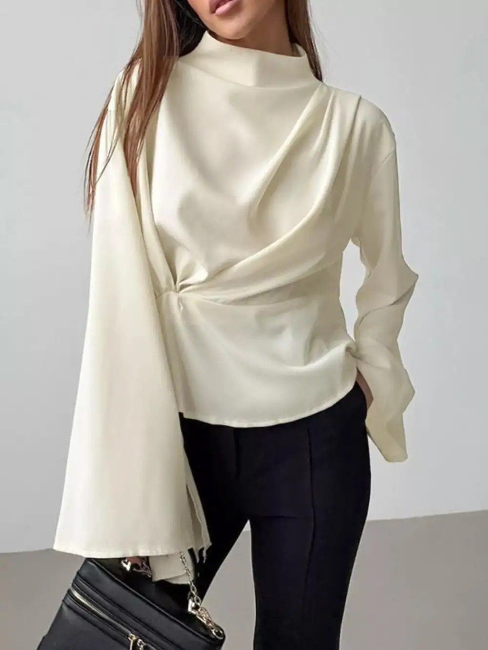 Mock-Neck Long-Sleeve Blouse